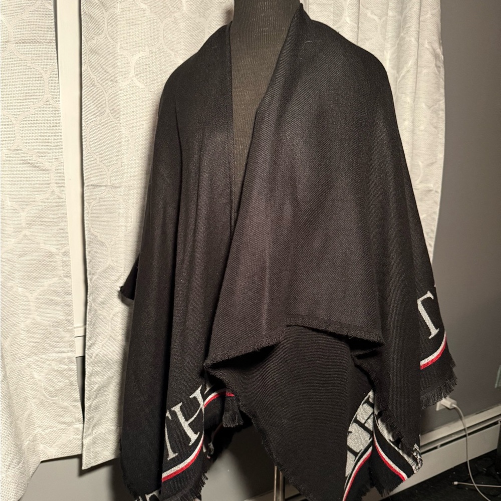 Tommy Hilfiger Black Wrap Coat with Red and White Accents